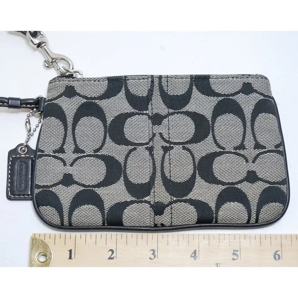 COACH VINTAGE SIGNATURE SMALL ACCESSORY POUCH ZIP WRISTLET CANVAS BLACK GREY - Picture 9 of 10